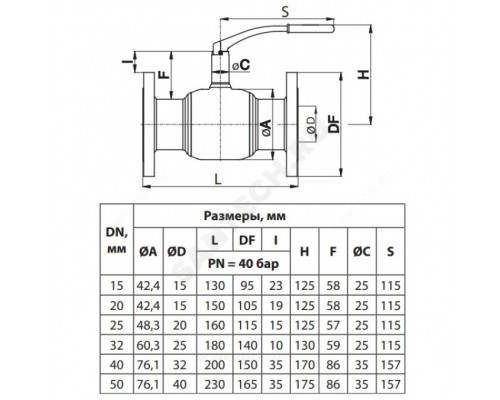 Кран шар ст JIP-FF Ду40 Ру40 фл Danfoss 065N0320G