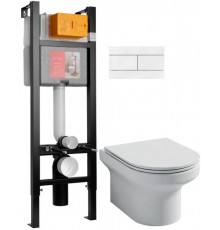 E21755RU-00 Подвесной унитаз c инсталляцией 40 см Elite, сиденье тонкое микролифт, клавиша белая (E33131RU+EDX114RU+E4316-00) E21755RU-00