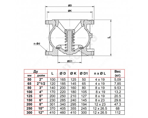 Клапан обр чуг пруж Ду150 Ру16 фл д/чуг Tecofi CA3241-0150