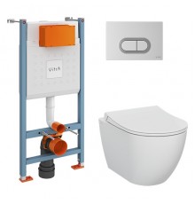 9856B003-7200 Комплект: Mia Round подвесной Безободковый унитаз + тонкое сиденье МЛ+ инсталляция + панель смыва матовый хром 9856B003-7200