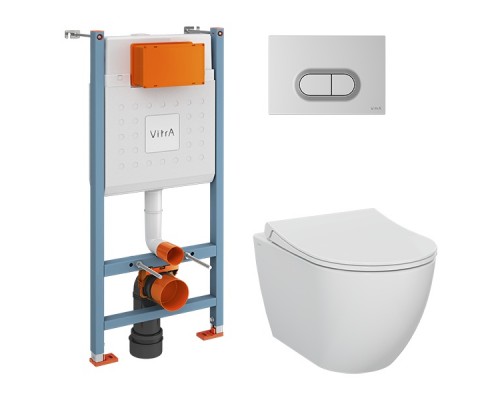 9856B003-7200 Комплект: Mia Round подвесной Безободковый унитаз + тонкое сиденье МЛ+ инсталляция + панель смыва матовый хром 9856B003-7200