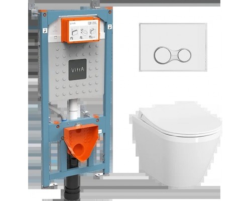 9856B003-7205 Комплект: Integra Round унитаз подвесной безободковый с тонким сиденьем МЛ+ инсталляция+ панель смыва глянец хром 9856B003-7205