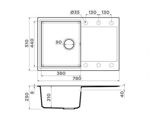 Omoikiri Daisen 78T-WH Кухонная мойка Tetogranit 78x51 см, цвет: белый 4993522