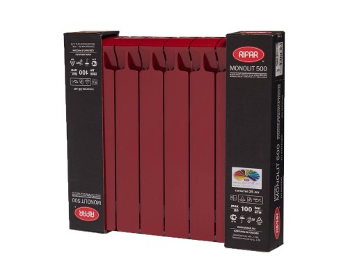 Радиатор Rifar Monolit 500 10 секций, боковое подключение (бордо)
