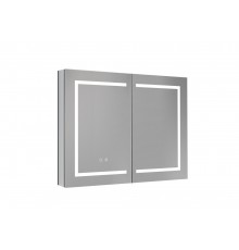 AQ7904-MLC Алюминиевый зеркальный шкаф с подсветкой 900700133,крепеж.Две зерк. дверцы 44,85см, две стекл.полк, круговая подсветка, антизапотевание AQ7904-MLC