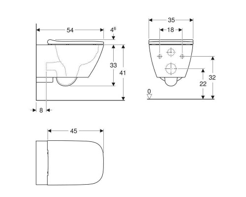 Унитаз подвесной Geberit Smyle Square безободковый, с сиденьем SoftClose и QuickRelease, 54х35 см крышка "внахлест"