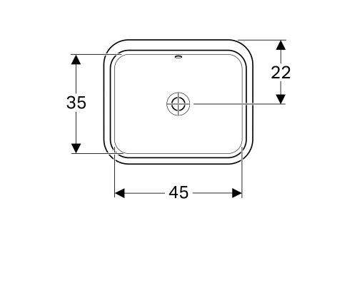 500.760.01.2 Geberit VariForm Раковина с установкой под столешницу прямоугольной формы, Т1=45х35 см, без отв. под смеситель, с отв. перелива 500.760.01.2