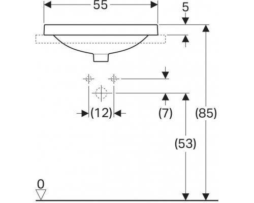 500.736.01.2 Geberit VariForm Раковина встраиваемая в столешницу прямоугольной формы, 55х40 см, без отв. под смеситель, с отв. перелива 500.736.01.2