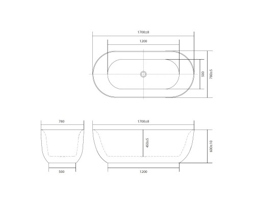 AQ-44778 АФИНА Ванна акриловая, отдельностоящая, 1700780600. В комплекте со сливом и ножками. Цвет белый глянцевый. AQ-44778
