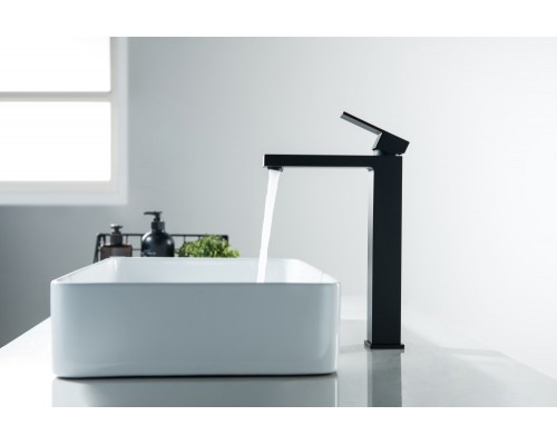 AQ1604MB ЛИБРА смеситель для раковины высокий 257, без донного клапана, матовый черный AQ1604MB