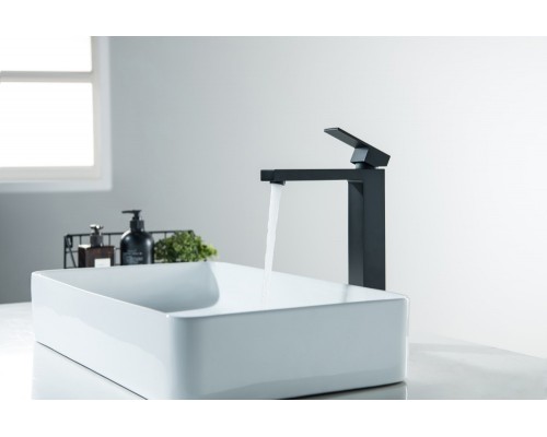 AQ1604MB ЛИБРА смеситель для раковины высокий 257, без донного клапана, матовый черный AQ1604MB