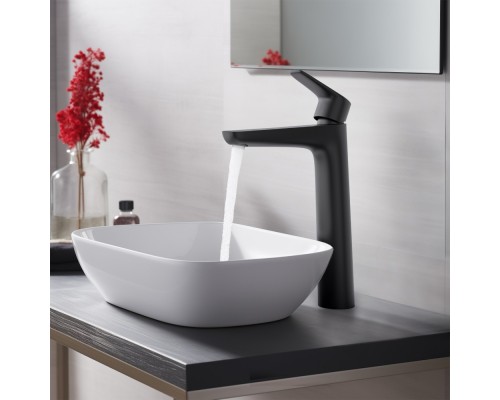 AQ1104MB БЕТТА смеситель для раковины высокий 230, без донного клапана, матовый черный AQ1104MB