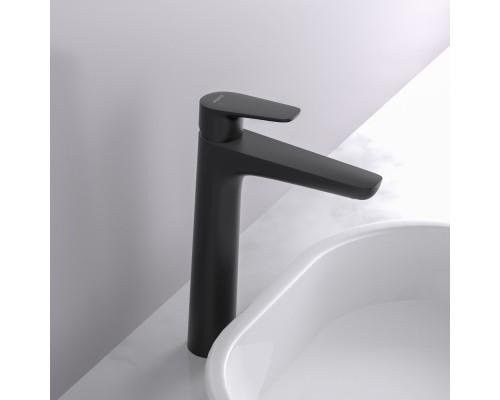 AQ1104MB БЕТТА смеситель для раковины высокий 230, без донного клапана, матовый черный AQ1104MB