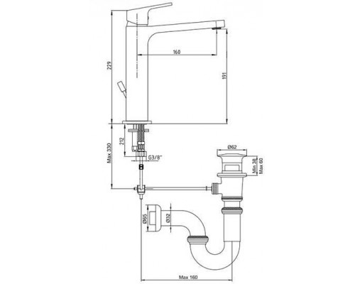 102188013EX TIERA смеситель для раковины 191 102188013EX