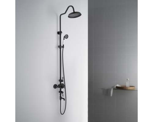 AQ2543MB КЛАССИК термостатическая душевая система с изливом 220мм, матовый черный AQ2543MB