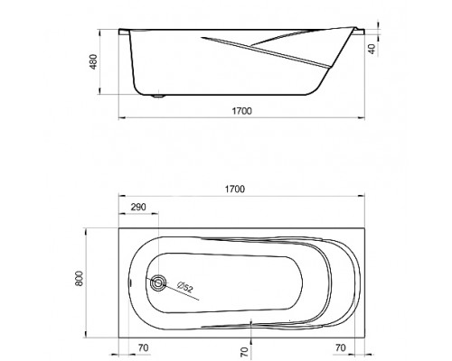 1.WH30.2.441 КАСАБЛАНКА XL Ванна акриловая прямоугольная 170х80 бел 1.WH30.2.441