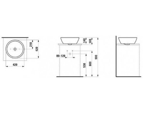 PRO B 1296.2.000.109.1 раковина 42х42 без перелива 8.1296.2.000.109.1