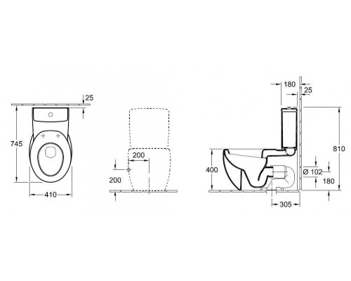 6614 10 R2 AVEO Унитаз-компакт с вертикальным смывом 410 x 720 мм, цвет - ярко-белый R2 661410R2