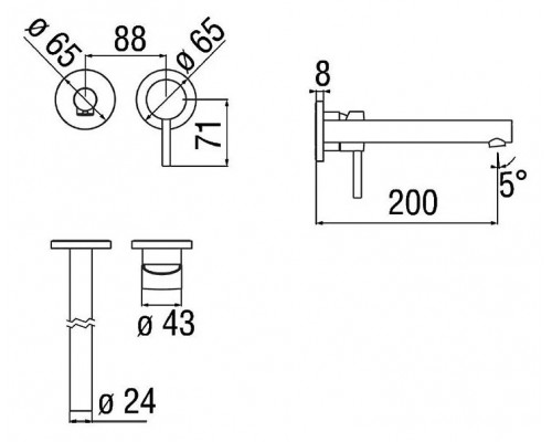 LV00499/1WM LIVE смеситель для раковины настенный на 2 отв.,матовый белый LV00499/1WM