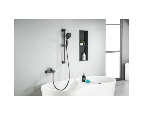 AQ1748BGM ЛУГАНО смеситель для ванны с душевым гарнитуром 3jet, оружейная сталь (шлиф. черный хром) AQ1748BGM