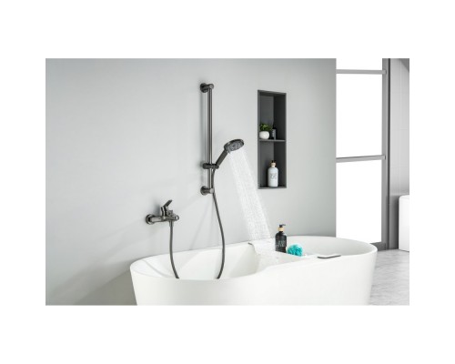 AQ1748BGM ЛУГАНО смеситель для ванны с душевым гарнитуром 3jet, оружейная сталь (шлиф. черный хром) AQ1748BGM