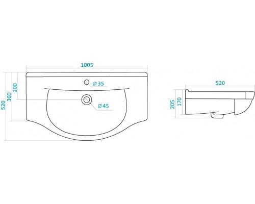 1.WH11.0.255 ЭЛЬБРУС умывальник 100 см. 1.WH11.0.255