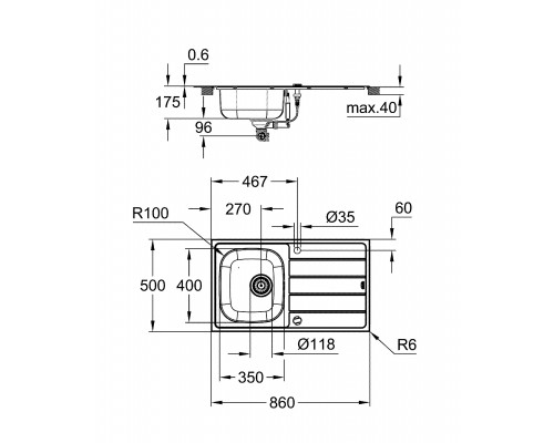 31562SD1 K200 New Набор: Мойка из нержавеющей стали, оборач, 45 -S 860x500 1.0 и смеситель для кухни GROHE Bau Edge (замена 31562SD0) 31562SD1