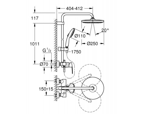 26673001 Tempesta System 250 Душевая система с однорычажным смесителем настенного монтажа, хром (замена арт. 26673000) 26673001
