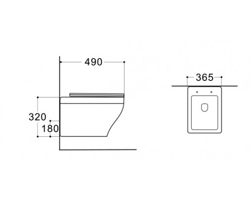 AQ1180-00 АМАДЕО Унитаз подвесной компакт безободковый 490360320 мм, тонкое сиденье с механизмом плавного закрывания, крепеж AQ1180-00