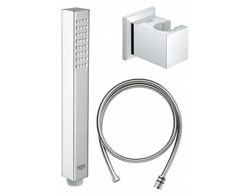 27889000 Euphoria Cube+ Stick Душевой набор I (квадратный ручной душ, настенный держатель, шланг 1500 мм), 9,5 л/мин, хром 27889000