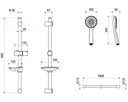 AQ2015MB БЕТТА душевой гарнитур 3jet 60 см, матовый черный AQ2015MB