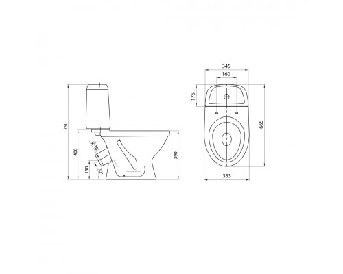 1P2054S0000BF Унитаз-компакт Прайм белый, сидение полипропилен (арт. 188012S0020B0), кос вып 1.P205.4.S00.00B.F