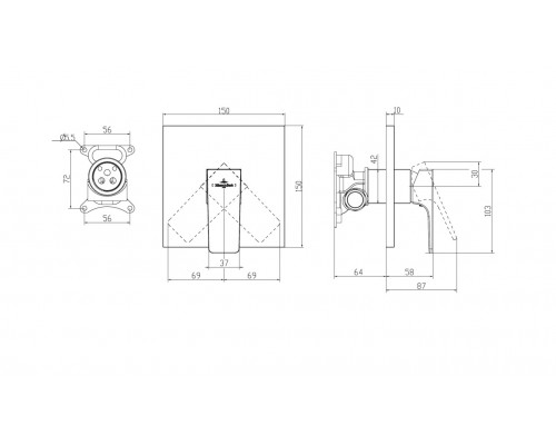 TVS125002000K5 ARCHITECTURA SQUARE Однорычажный смеситель скрытого монтажа, материал: Латунь, Чёрный (ДО ОКОНЧАНИЯ ОСТАТКОВ) TVS125002000K5