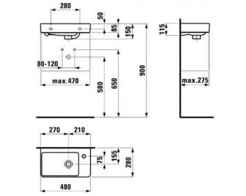 PRO S 1595.4.000.104.1 раковина 48х28, правая 8.1595.4.000.104.1