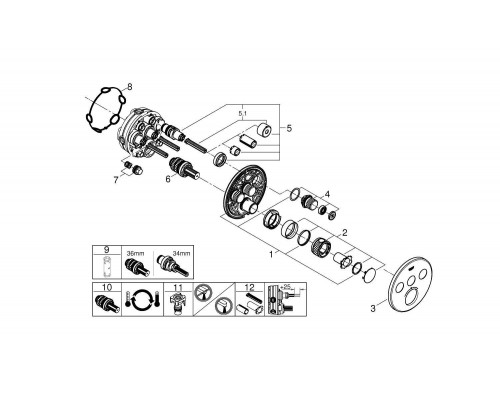 29121000 Grohtherm SmartControl Внешняя часть термостатического смесителя на 3 выхода, хром 29121000