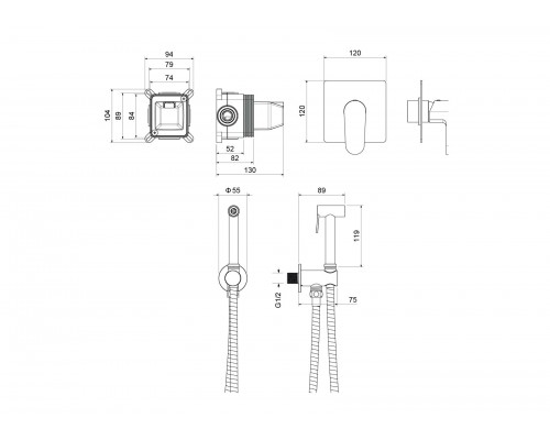AQ1219BG ОБЕРОН набор с гигиеническим душем (смеситель + гигиеническая лейка + шланг + шланговое подсоединение с держателем), шлиф. золото AQ1219BG