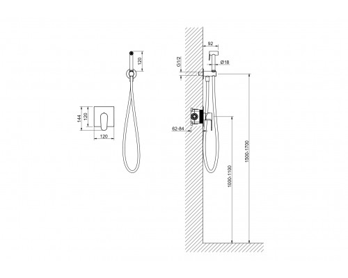 AQ1219BG ОБЕРОН набор с гигиеническим душем (смеситель + гигиеническая лейка + шланг + шланговое подсоединение с держателем), шлиф. золото AQ1219BG