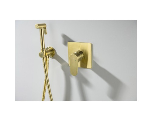 AQ1219BG ОБЕРОН набор с гигиеническим душем (смеситель + гигиеническая лейка + шланг + шланговое подсоединение с держателем), шлиф. золото AQ1219BG