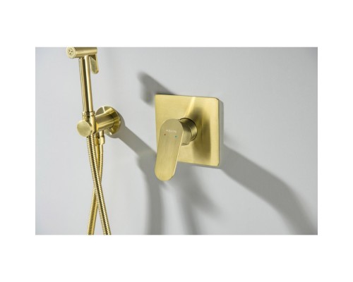 AQ1219BG ОБЕРОН набор с гигиеническим душем (смеситель + гигиеническая лейка + шланг + шланговое подсоединение с держателем), шлиф. золото AQ1219BG