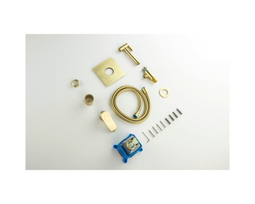 AQ1219BG ОБЕРОН набор с гигиеническим душем (смеситель + гигиеническая лейка + шланг + шланговое подсоединение с держателем), шлиф. золото AQ1219BG