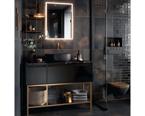 AQ7103B-MLC Алюминиевый зеркальный шкаф с подсветкой 1000700133,крепеж. Две зерк.дверцы шириной 49,85см,антизапотевание,акрил. подсветка,петли BLUM AQ7103B-MLC