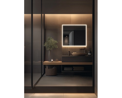 AQ7103B-MLC Алюминиевый зеркальный шкаф с подсветкой 1000700133,крепеж. Две зерк.дверцы шириной 49,85см,антизапотевание,акрил. подсветка,петли BLUM AQ7103B-MLC