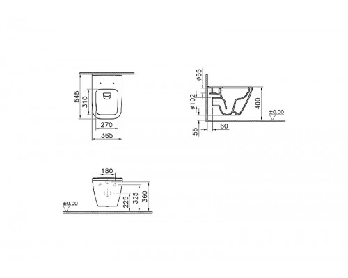 7082B003-0075 Подвесной унитаз Integra Square 54 см, безободковый (НУЖНА КРЫШКА 191-003-009, 810-003-009) 7082B003-0075