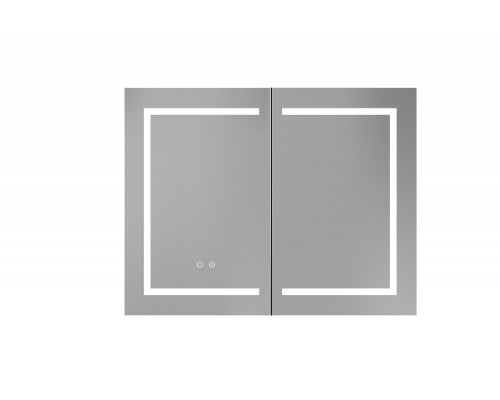 AQ7904-MLC Алюминиевый зеркальный шкаф с подсветкой 900700133,крепеж.Две зерк. дверцы 44,85см, две стекл.полк, круговая подсветка, антизапотевание AQ7904-MLC