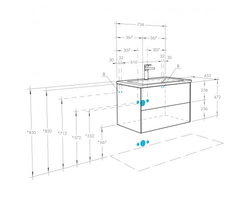 1A2581K1AJA00 Набор: 1A258101AJA00 Тумба-умывальник Сохо 75 Дуб Веллингтон/ 1WH501619 РаковинаЭлина 75 1A2581K1AJA00