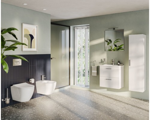 9856B003-7200 Комплект: Mia Round подвесной Безободковый унитаз + тонкое сиденье МЛ+ инсталляция + панель смыва матовый хром 9856B003-7200