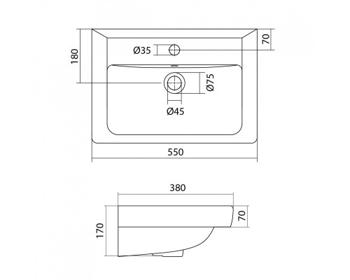 1.WH30.2.127 ТИГОДА мини-умывальник 55 см 1.WH30.2.127