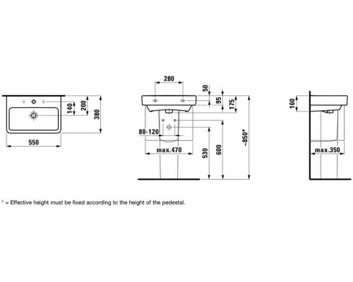 PRO S 8.1895.8.000.104.1 Раковина 55х38 см, с отв. для смесителя 8.1895.8.000.104.1