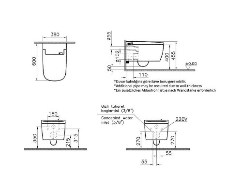 5674B003-6193 Интеллектуальный подвесной унитаз V-Care Basic 5674B003-6193
