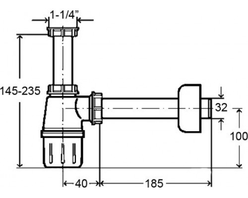 108694 Сифон для раковины (пластик) с пристенной розеткой D=50 мм, 1 1/4 x 32, белый (подходит для смесителя с дон. клапаном) 108694